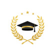 © Avni Design - Graduation cap with laurel wreath in gold color. Certificate logo template design. Education logo concept