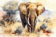 African male elephant watercolor style painting