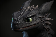 Close Up Of A Toothless Dragon With Green Eyes. Generative Ai.