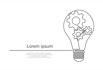Aufkleber - Continuous one single line drawing innovation Light bulb and gears inside icon vector illustration concept