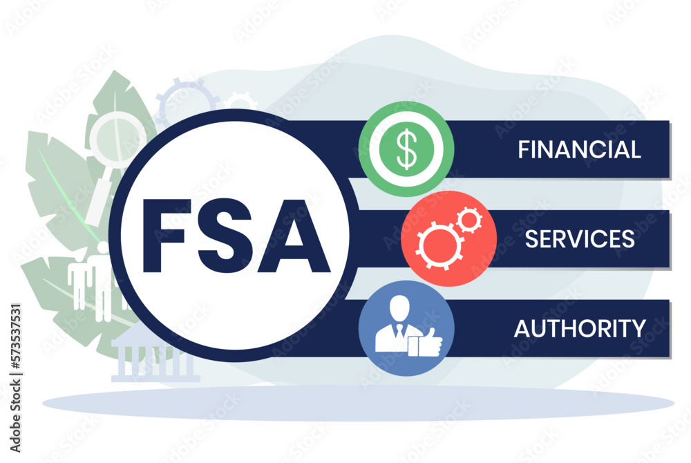 FSA - Financial Services Authority acronym, business concept. Vector ...