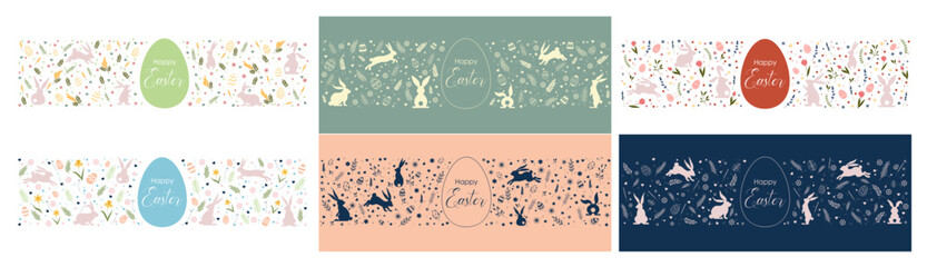Wall Mural - Cute hand drawn Easter horizontal pattern with bunnies, Vector design
