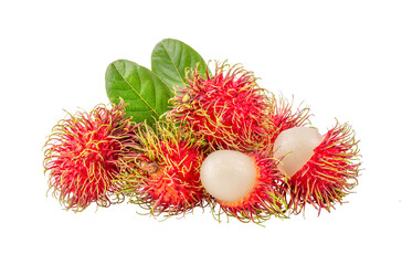 Wall Mural - rambutan sweet delicious fruit with leaf isolated on transparent png