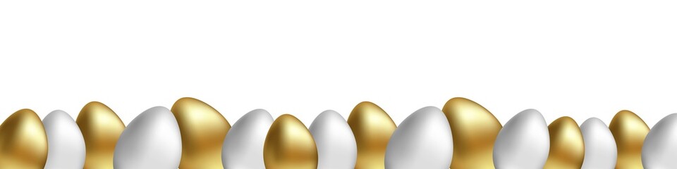 Aufkleber - Bottom border of Easter gold and silver egg on banner transparent background. Easter eggs set. Stock PNG image