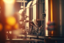 Metallic Vats In Brewery. Generative AI