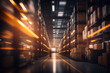 © Andrii  - Blurred Huge logistics warehouse. Generative AI