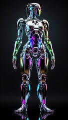 Humanoid female robot design rendered with colorful 3d holographic gradient. Generative Ai