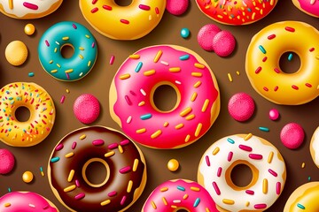 three dimensional pattern of colorful doughnuts. generative ai