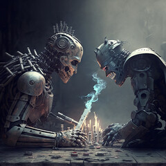 Poster - Generative AI of a robot in a dark space with smoke..