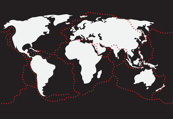 world seismographic map with earthquake. main tectonic plates vector illustration
