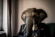 an elephant in a business suit in the office, Generative AI