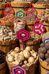 Poster - Variety of Spices and Arab Herbs at Traditional Oriental Bazaar at Nubian Village. Aswan. Egypt. Africa.