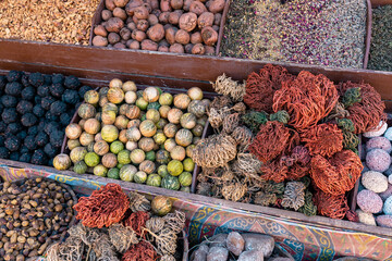 Poster - Egiptian Spices and Herbs at Traditional Arab Oriental Bazaar at Nubian Village. Aswan. Egypt. Africa.