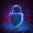 © ADDICTIVE STOCK - Generative AI illustration of neon lock symbol for data protection