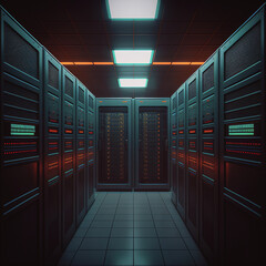 Generative AI illustration of futuristic neon data center