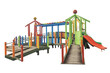 Cutout of an isolated colorful children's wooden playground structure with the transparent png
