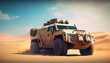 © PaulShlykov - Army SUV offroading in sund desert