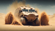 © PaulShlykov - Army SUV offroading in sund desert