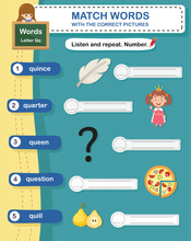 Match Words With The Correct Pictures Letter Q Illustration, Vector