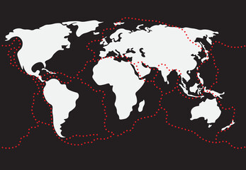 world seismographic map with earthquake. main tectonic plates illustration