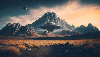 Wall Mural - Majestic landscape of an alien planet. Use as a Game background. Generative Ai.
