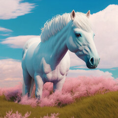 Sticker - white horse on the meadow