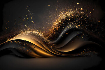 Canvas Print - abstract black wavy background with golden glitter. Generative AI