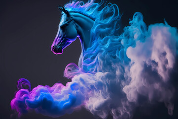 Wall Mural - smoke in shape of a unicorn. Generative AI