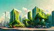 © hassanmim2021 - Spectacular digital art 3d illustration eco futuristic city abundant in trees. Generative Ai