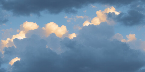 Wall Mural - evening clouds on the blue sky seamless texture, pattern background (created with generative ai)