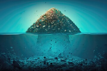 trash island in the ocean. generative ai