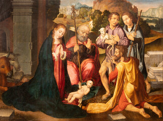 Wall Mural - VALENCIA, SPAIN - FEBRUAR 14, 2022: The painting of Adoration of Shepherds in the Cathedral by Filipo Paolo de San Leocadio from 16. cent.