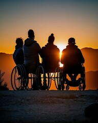 A group of diverse friends enjoying the spring sunset in nature