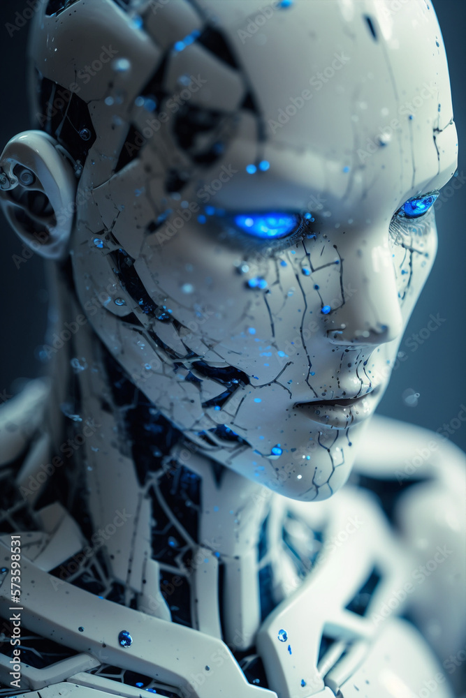 Generative Ai Illustration Sci Fi Futuristic Humanoid Incomplete Robot