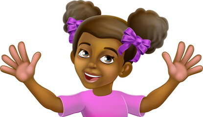 Poster - Black Girl Cartoon Child Kid Waving Sign