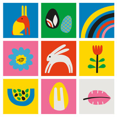 Poster - Easter concept vector background elements set. Minimal hand drawn bold graphics style 