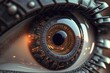 Imitation of the human eye in a robot. Spy surveillance concept. AI generated