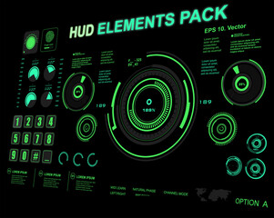 Poster - Set HUD digital elements on holographic digital pad for user interface. Sci-fi futuristic hud dashboard display virtual reality technology screen
