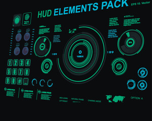 Poster - Set HUD digital elements on holographic digital pad for user interface. Sci-fi futuristic hud dashboard display virtual reality technology screen