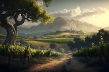 Vineyard Landscape Made With Generative AI