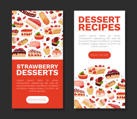 Poster - Strawberry Dessert Banner Design with Sweet Creamy Pastry Vector Template