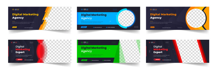 set of 06 mega collection digital marketing social media cover photo template design. digital market