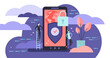 Privacy illustration, transparent background. Flat tiny secured smart phone person concept. Personal information encryption and data protection. Abstract private device digital lock control.