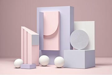 Poster - background for a flat lay product display with podium supports and geometric forms that is light, pa