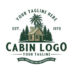 Wall Mural - classic cabin home logo design. vector, log house, inn and recreation