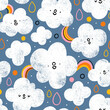 Happy clouds on gray sky, pattern illustration