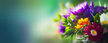 Spring Banner For 8 March, Mother's Day, Colorful Vibrant Bouquet Of Various Flowers. Generative AI