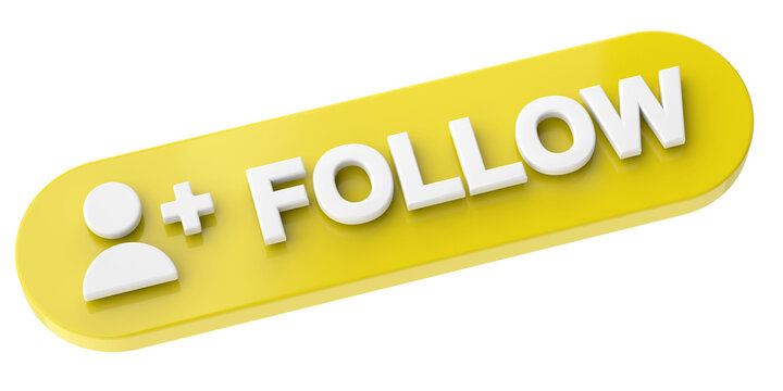 3D follow button. 3D illustration.