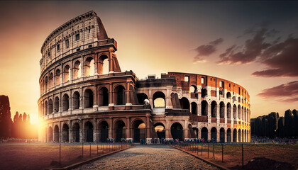 Canvas Print - The magnificent Colosseum at sunrise Rome Italy Euro generative AI	