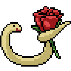 Canvas Print - pixel art snake hold rose